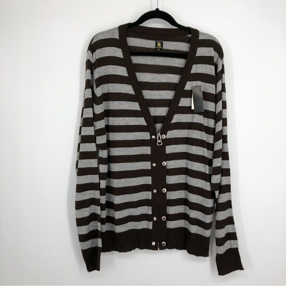 🆕 BB Versatile Zip‎ Button Down Stripe Cardigan Womens XL NWT